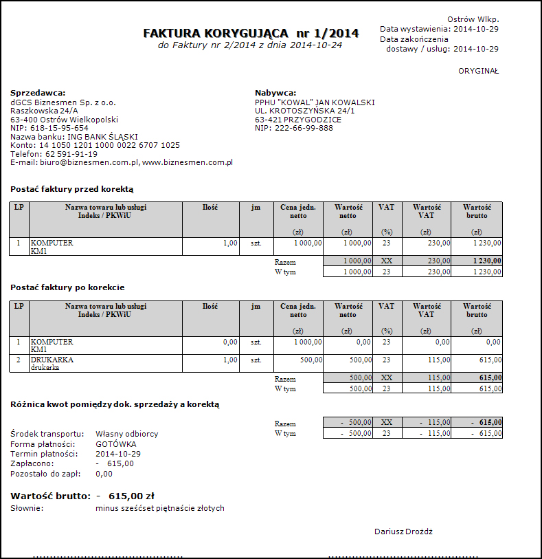 Jak poprawnie wystawić Fakturę korygującą Fakturowanie PRO, Magazyn i